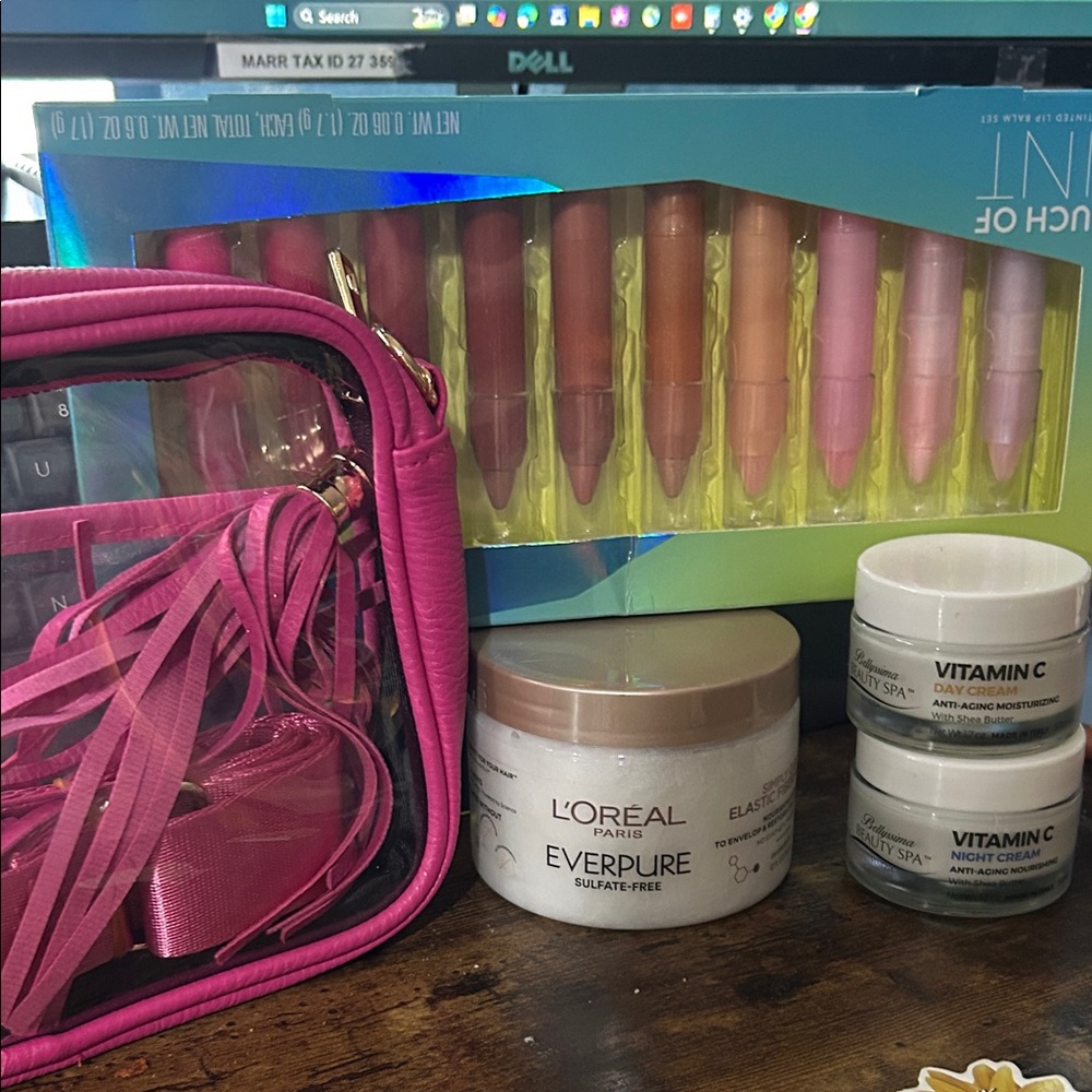 Hot pink clear purse and beauty bundle